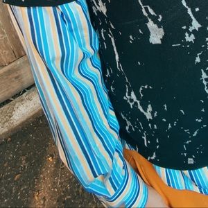 Vintage Navy Blue Yellow & White Striped Shirt